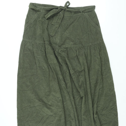 Per Una Womens Green Cotton Swing Skirt Size 16 Zip - Belted