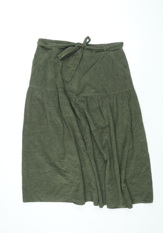 Per Una Womens Green Cotton Swing Skirt Size 16 Zip - Belted