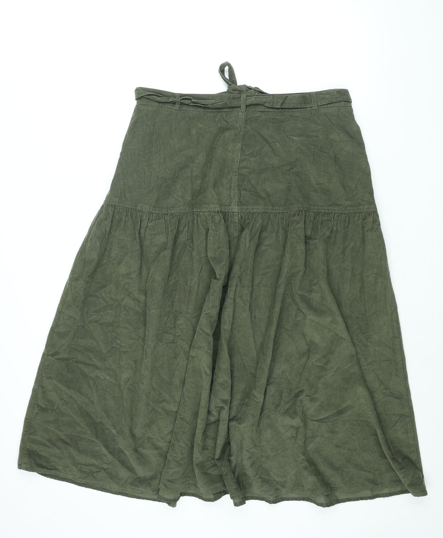 Per Una Womens Green Cotton Swing Skirt Size 16 Zip - Belted