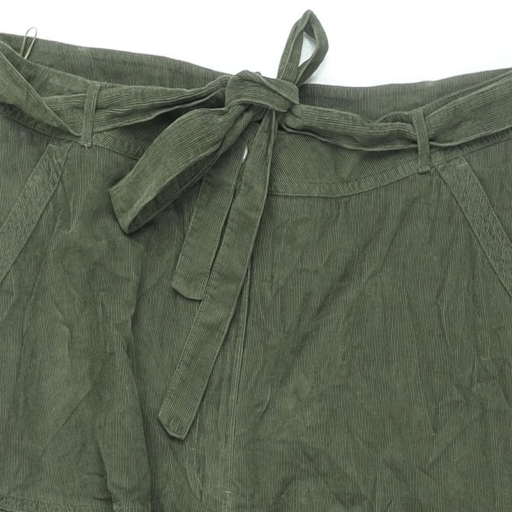 Per Una Womens Green Cotton Swing Skirt Size 16 Zip - Belted