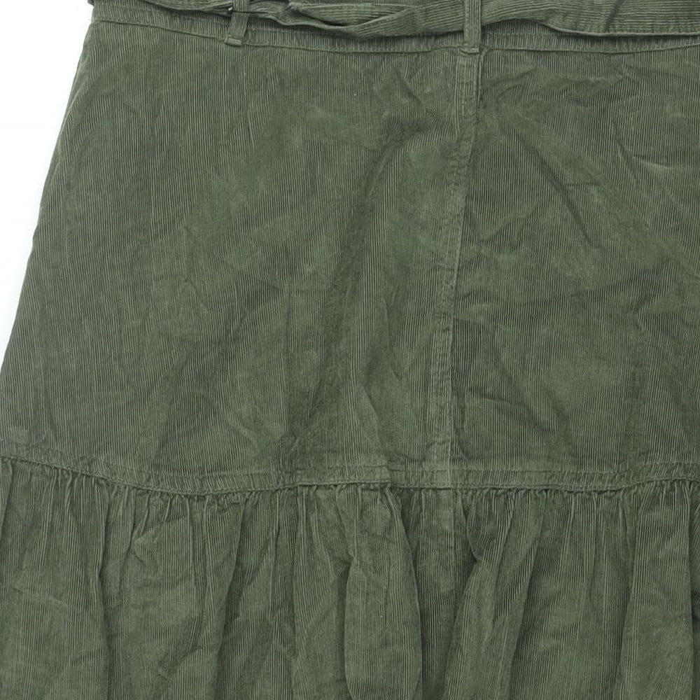 Per Una Womens Green Cotton Swing Skirt Size 16 Zip - Belted