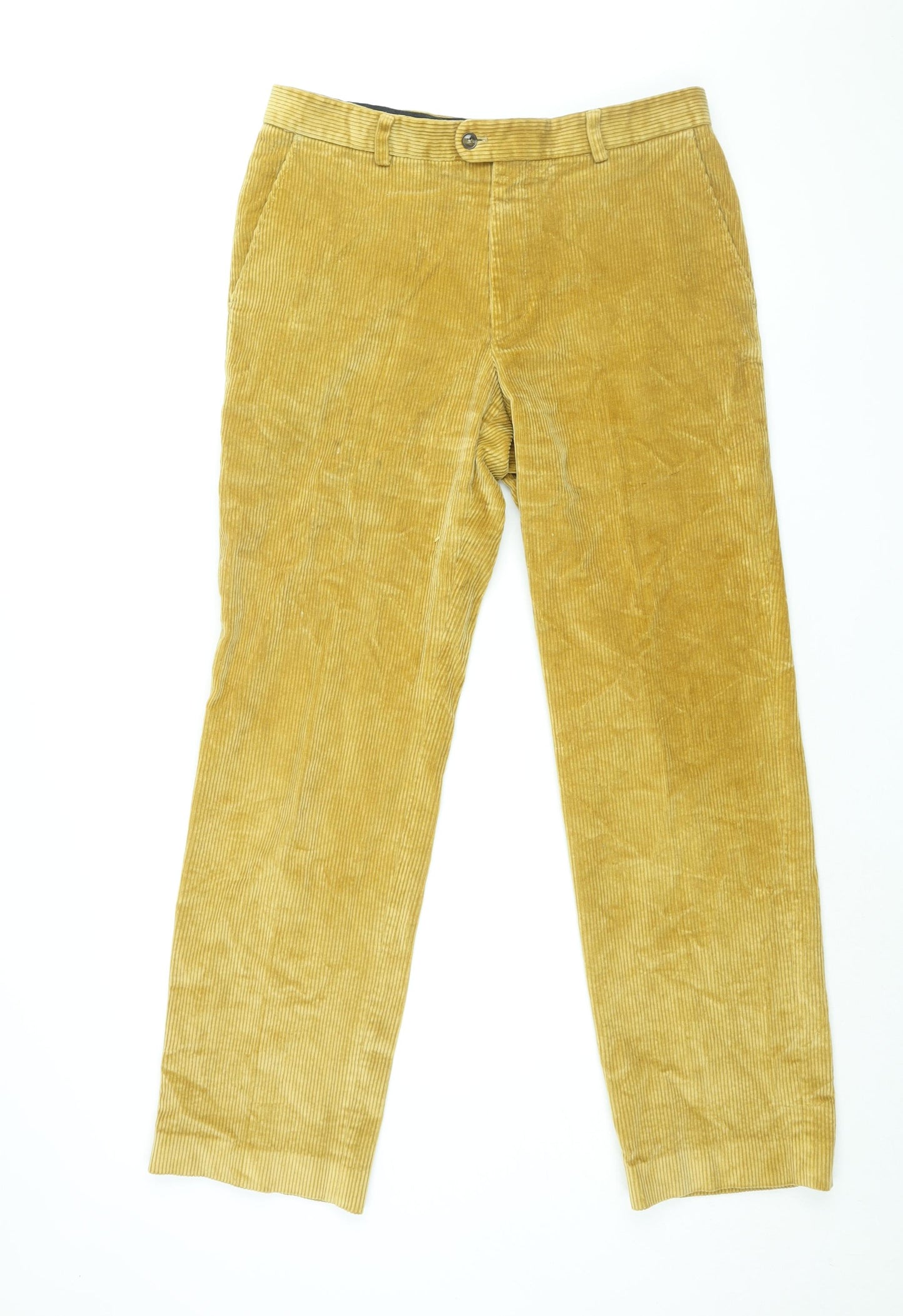 Brocklehurst Mens Yellow Cotton Trousers Size 34 in L32 in Regular Zip