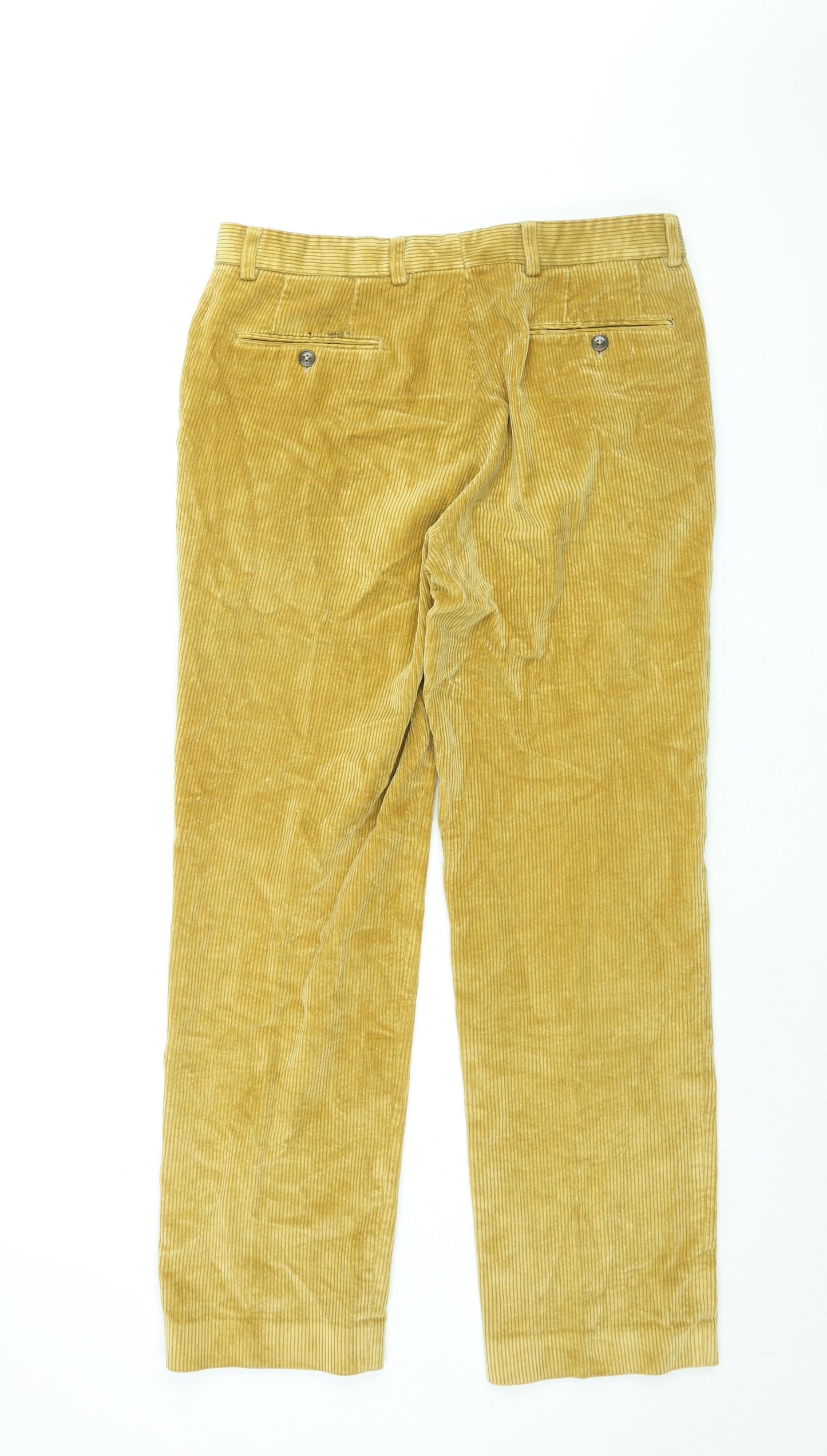 Brocklehurst Mens Yellow Cotton Trousers Size 34 in L32 in Regular Zip