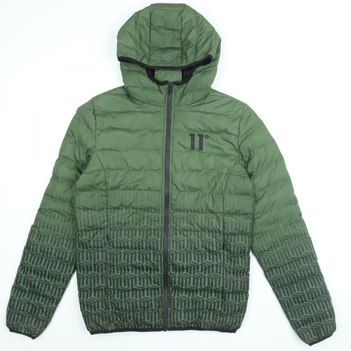 11 degrees Mens Green Geometric Puffer Jacket Coat Size XS Zip