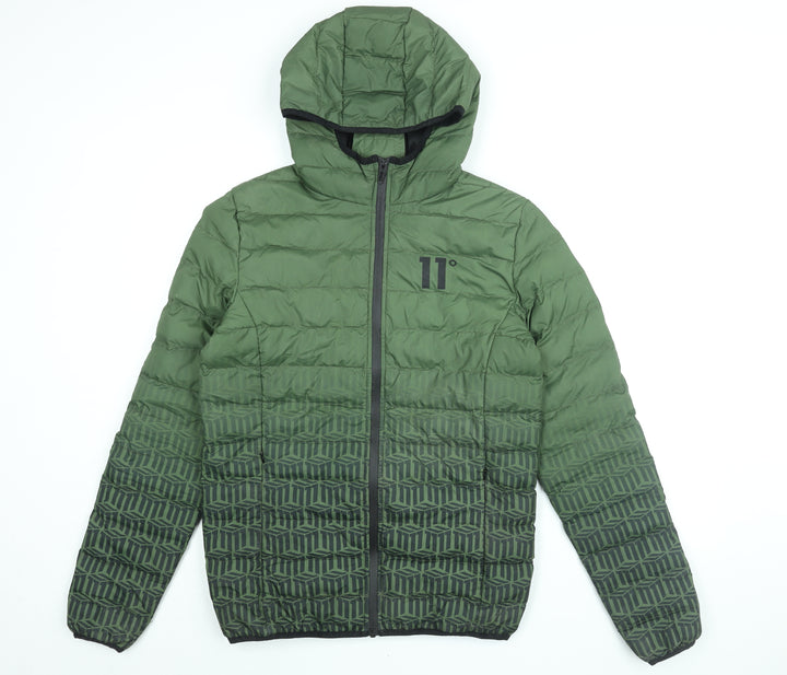 11 degrees Mens Green Geometric Puffer Jacket Coat Size XS Zip