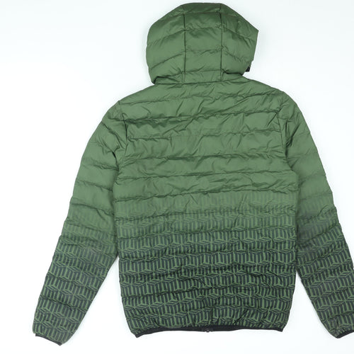 11 degrees Mens Green Geometric Puffer Jacket Coat Size XS Zip