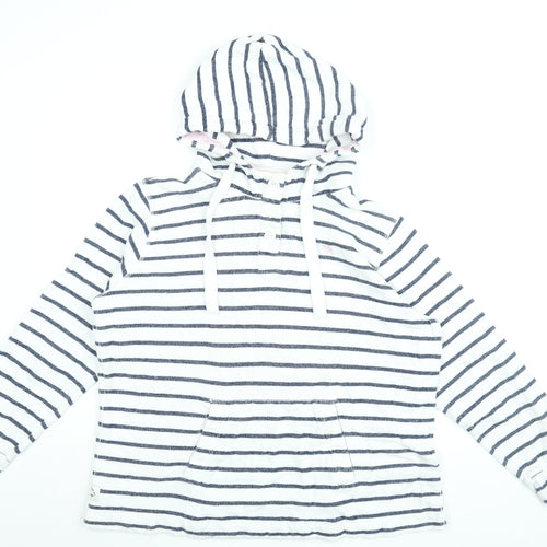 Crew Clothing Company Womens White Striped Cotton Pullover Hoodie Size 16 Button