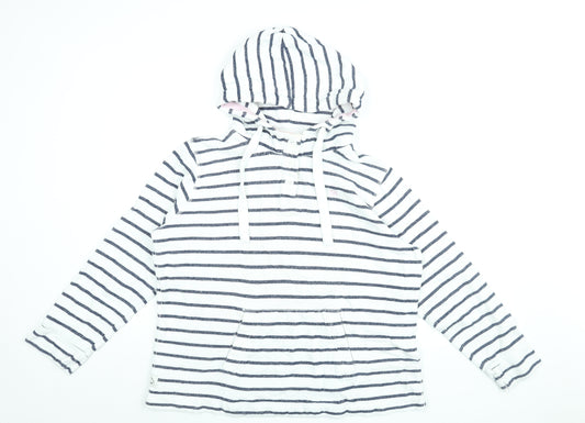 Crew Clothing Company Womens White Striped Cotton Pullover Hoodie Size 16 Button