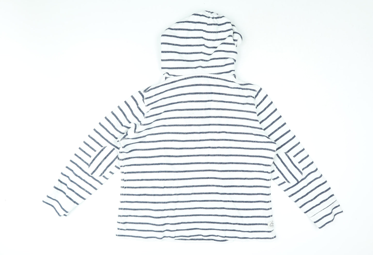 Crew Clothing Company Womens White Striped Cotton Pullover Hoodie Size 16 Button