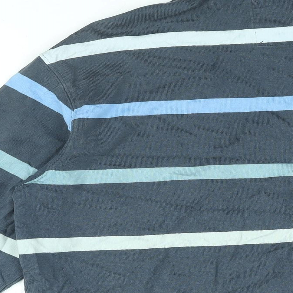 Marks and Spencer Mens Blue Striped Cotton Polo Size M Collared Button