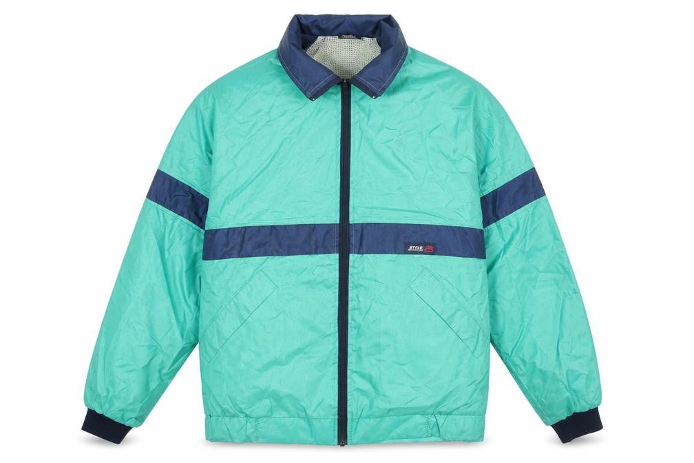 Front view of Stylo Matchmakers men’s green jacket coat, size L, zip