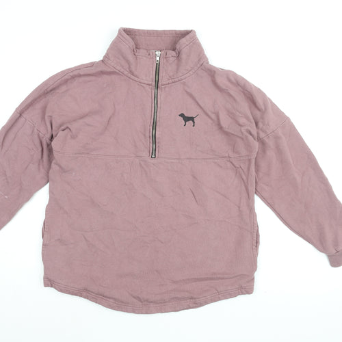 PINK Womens Pink Cotton Pullover Sweatshirt Size S Zip