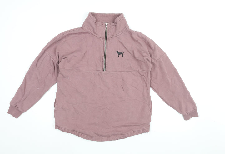 PINK Womens Pink Cotton Pullover Sweatshirt Size S Zip