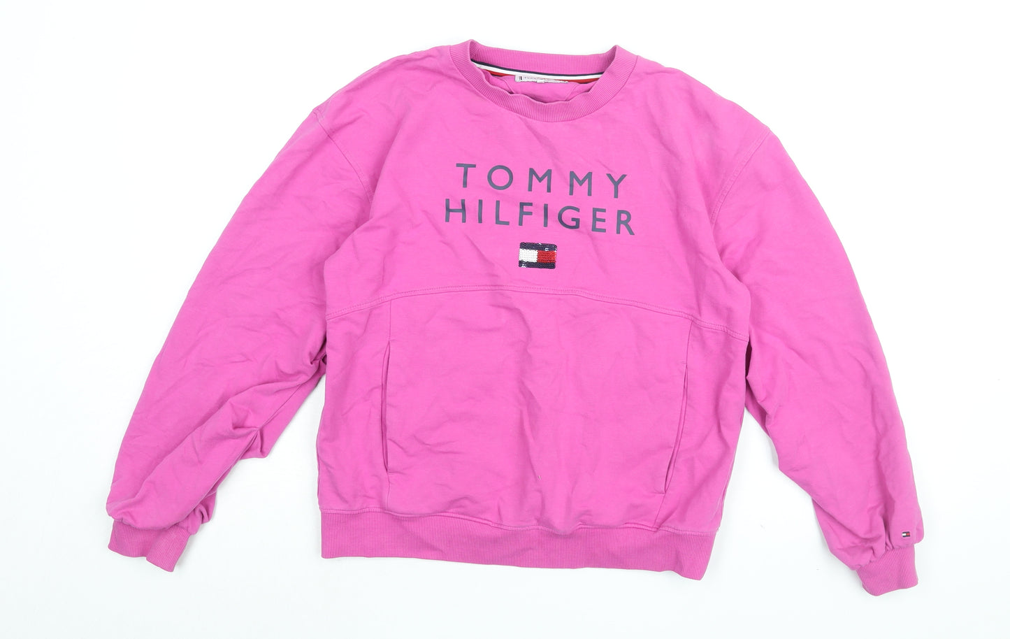 Tommy Hilfiger Girls Pink Cotton Pullover Sweatshirt Size 14 Years Pullover - Tommy Hilfiger