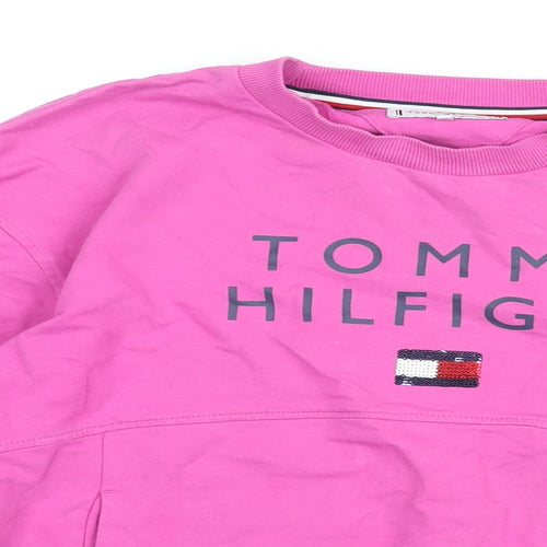 Tommy Hilfiger Girls Pink Cotton Pullover Sweatshirt Size 14 Years Pullover - Tommy Hilfiger