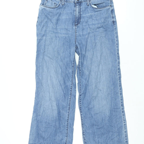 Marks and Spencer Womens Blue Cotton Wide-Leg Jeans Size 10 L27.5 in Regular Zip