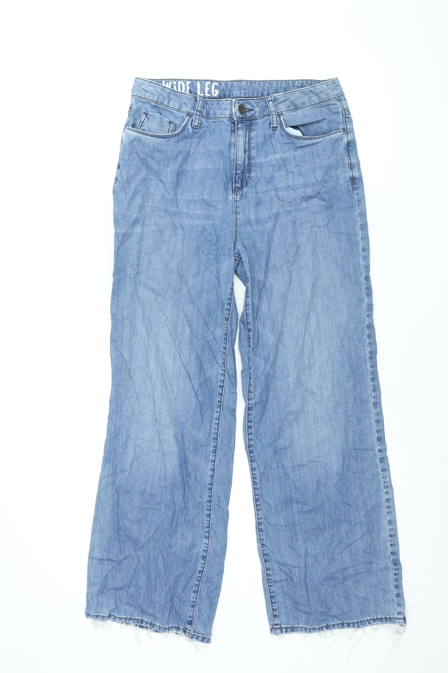 Marks and Spencer Womens Blue Cotton Wide-Leg Jeans Size 10 L27.5 in Regular Zip