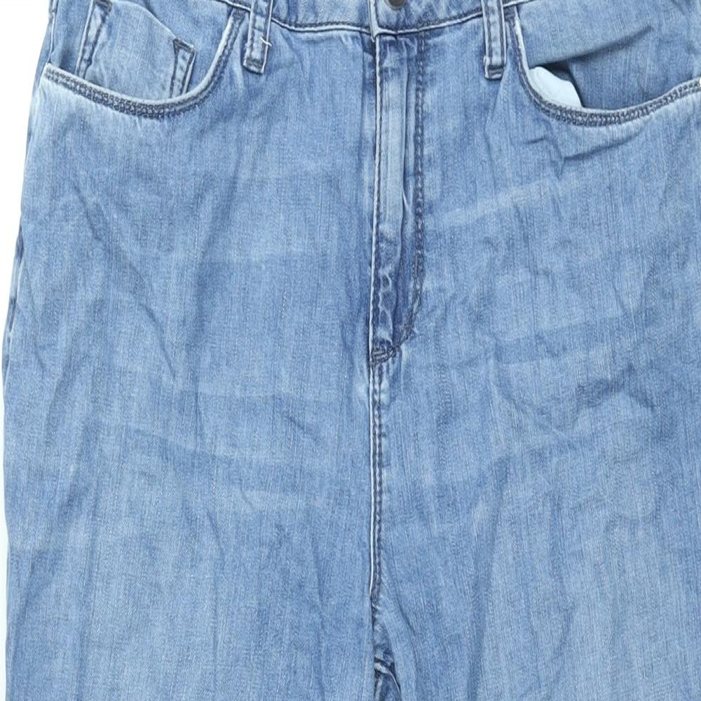 Marks and Spencer Womens Blue Cotton Wide-Leg Jeans Size 10 L27.5 in Regular Zip