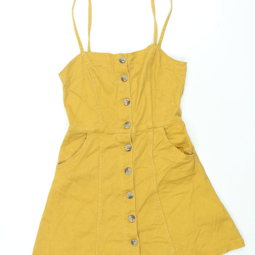 H&M Womens Yellow Cotton Mini Size 10 Square Neck Button