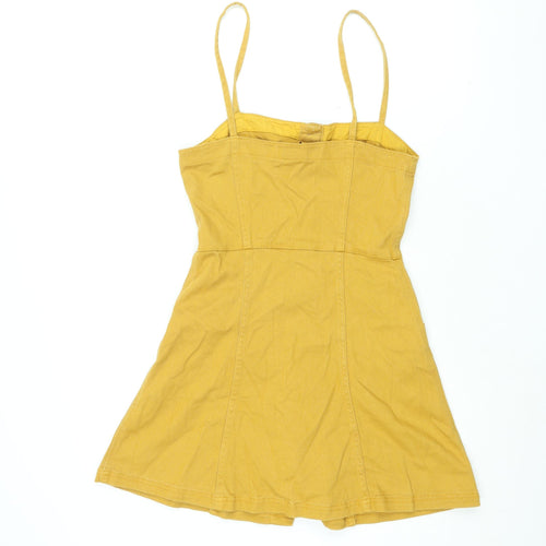 H&M Womens Yellow Cotton Mini Size 10 Square Neck Button