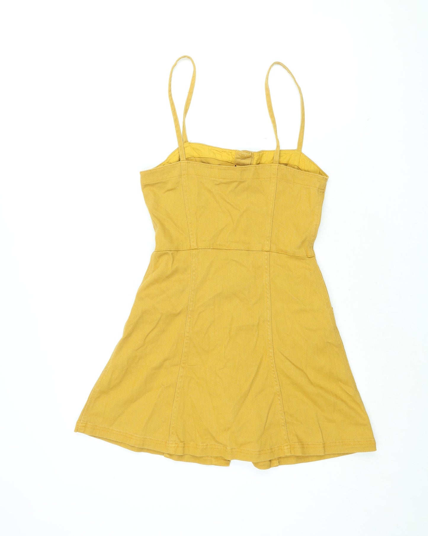 H&M Womens Yellow Cotton Mini Size 10 Square Neck Button