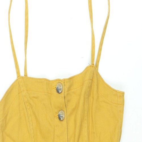 H&M Womens Yellow Cotton Mini Size 10 Square Neck Button