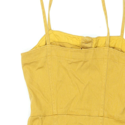 H&M Womens Yellow Cotton Mini Size 10 Square Neck Button