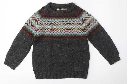 Front view of RJR boys’ grey fair isle wool blend jumper, m, autumn/winter