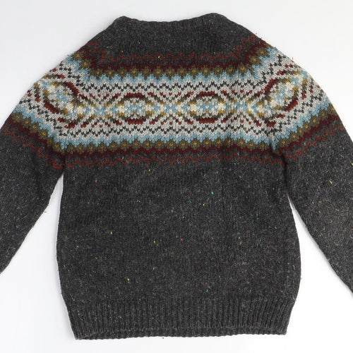 RJR Boys Grey Fair Isle Wool Blend Pullover Jumper, M, Autumn/Winter