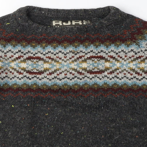 RJR Boys Grey Fair Isle Wool Blend Pullover Jumper, M, Autumn/Winter