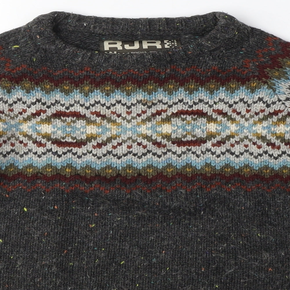 RJR Boys Grey Fair Isle Wool Blend Pullover Jumper, M, Autumn/Winter