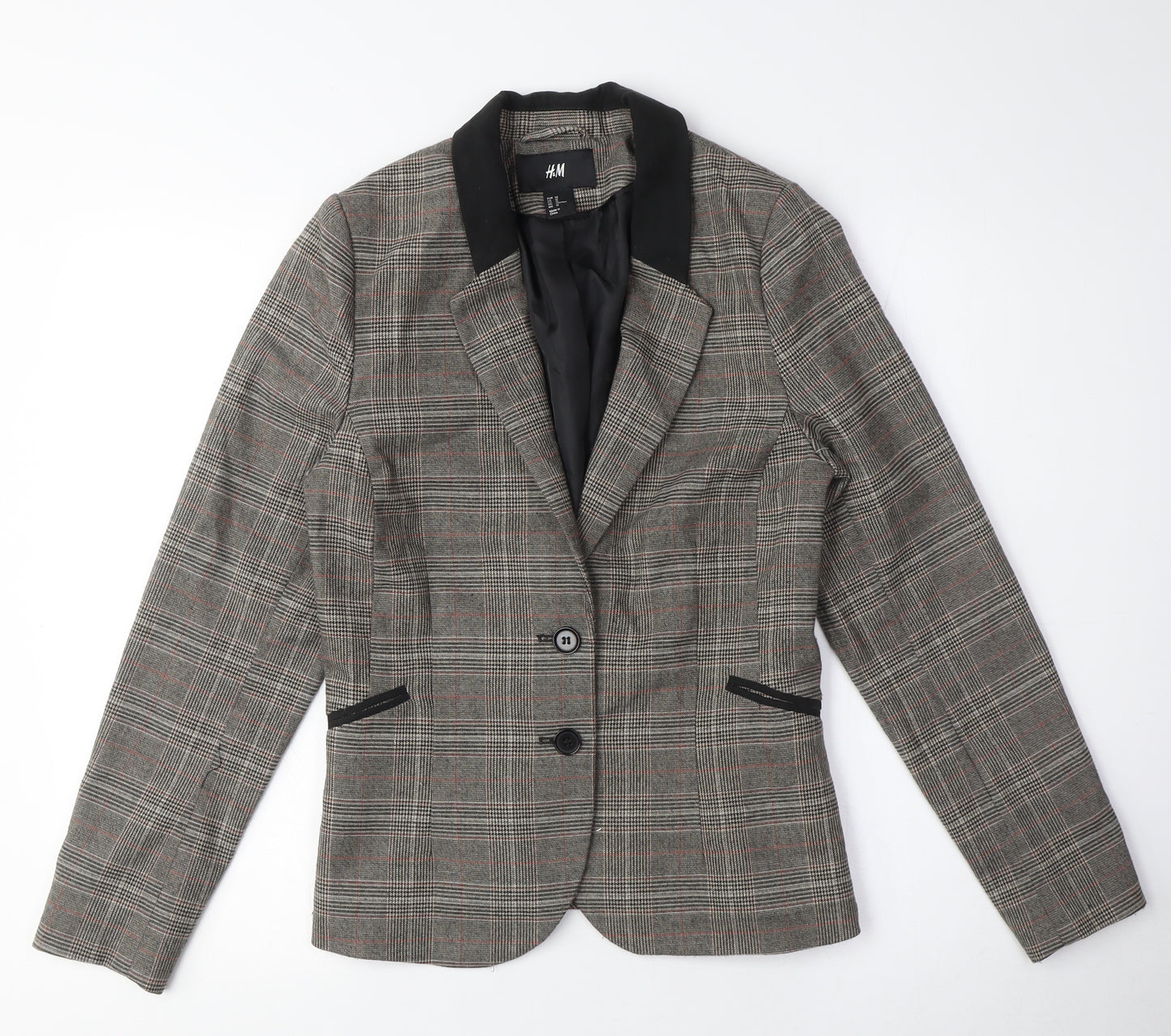 H&M Women's Grey Plaid Blazer, Size L, Tailored Fit