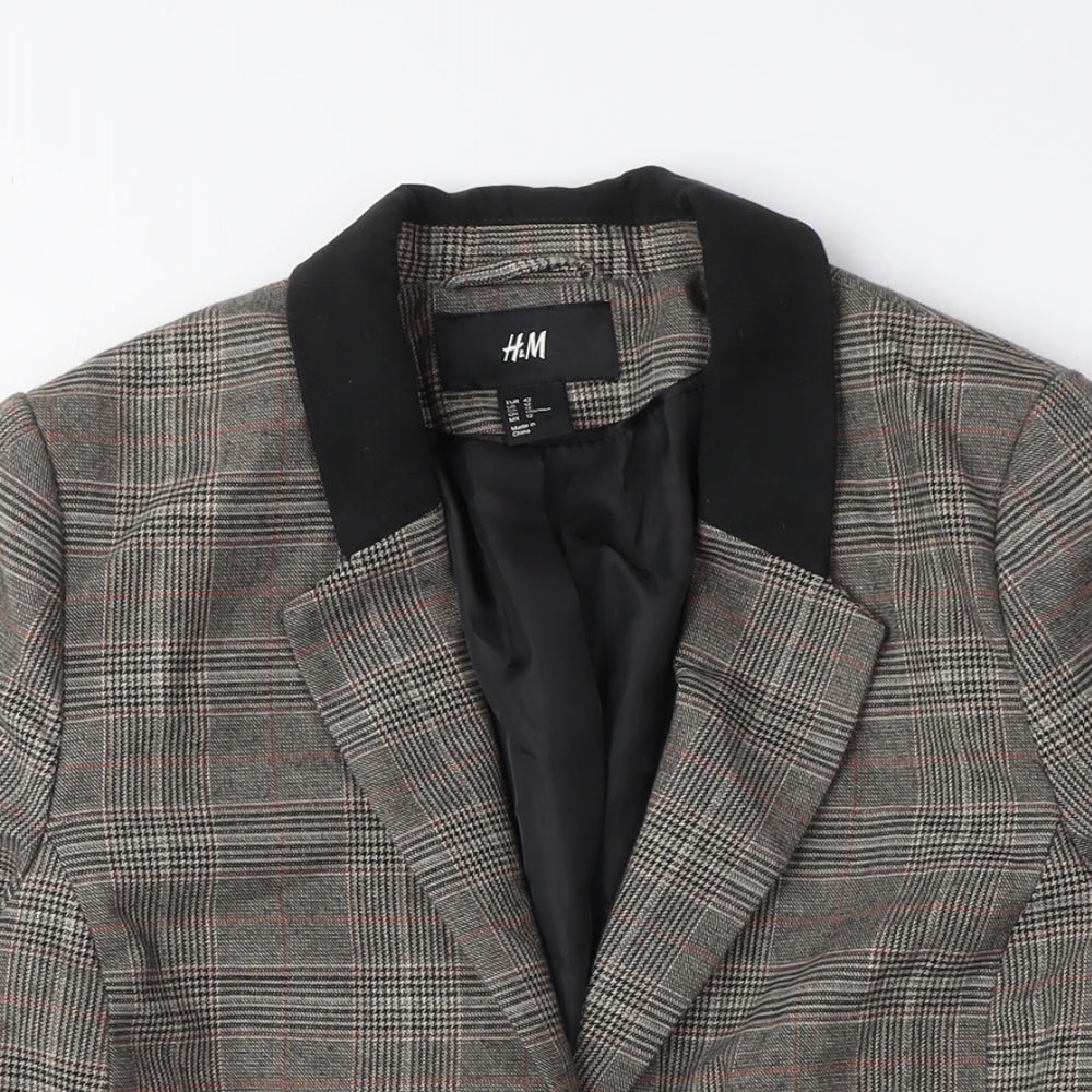 H&M Women's Grey Plaid Blazer, Size L, Tailored Fit