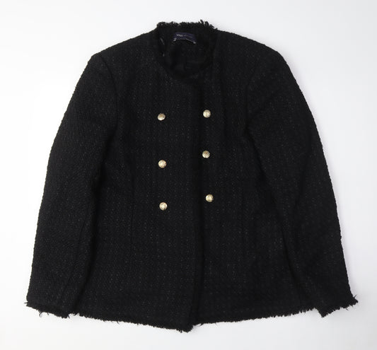 Marks and Spencer Black Wool Military Coat, Size 20