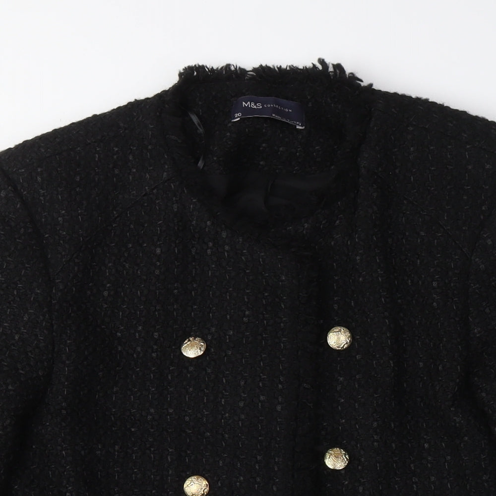 Marks and Spencer Black Wool Military Coat, Size 20