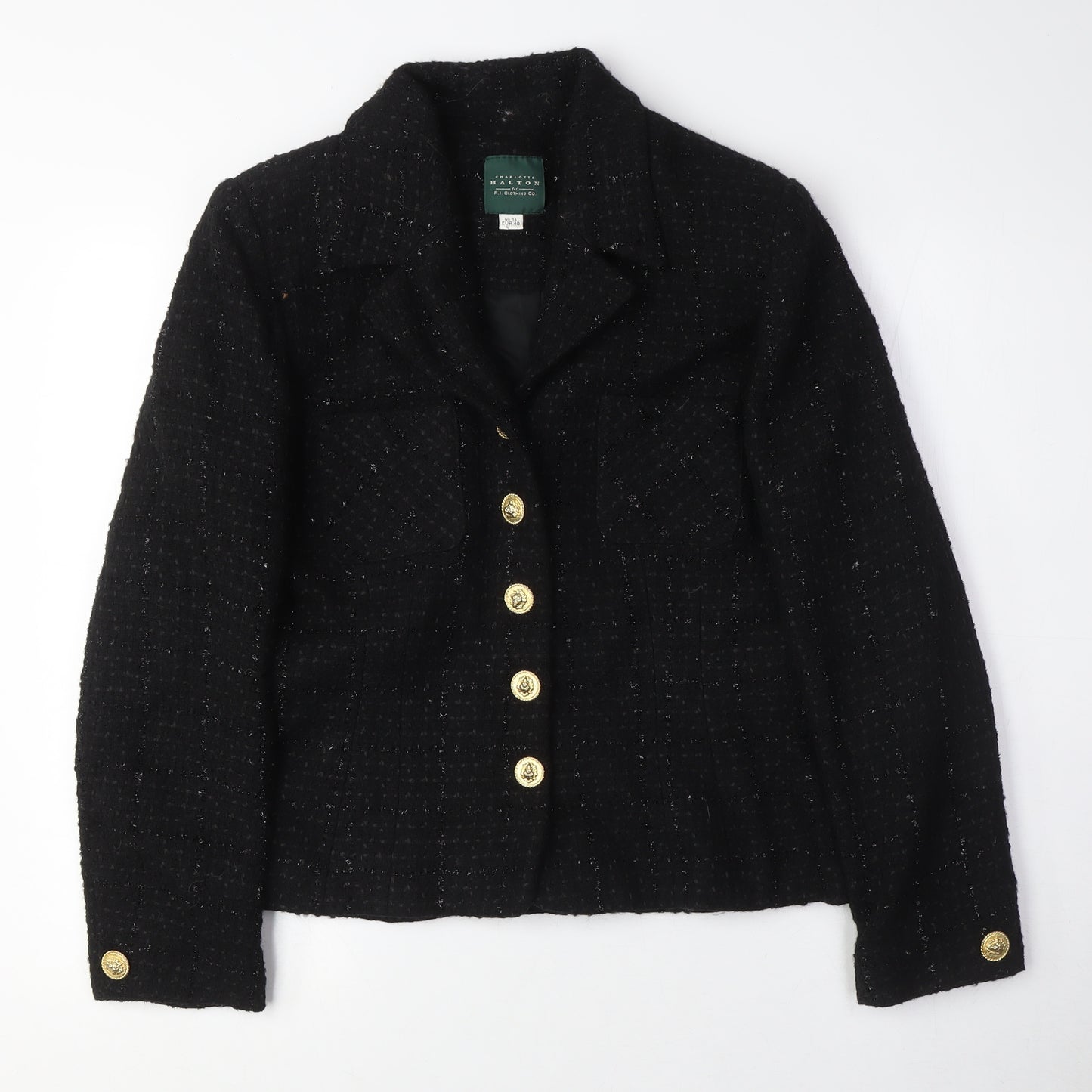 Charlotte Halton Women's Black Tweed Jacket UK 16