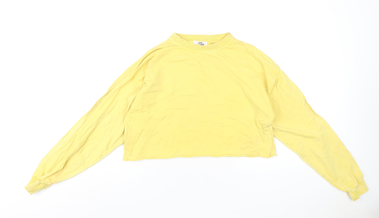 Pull&Bear Womens Yellow Cotton Pullover Sweatshirt Size M Pullover