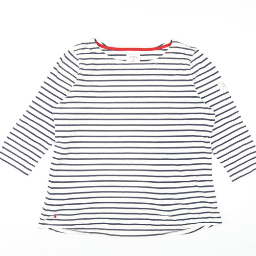 Joules Womens White Striped Cotton Basic T-Shirt Size 18 Round Neck