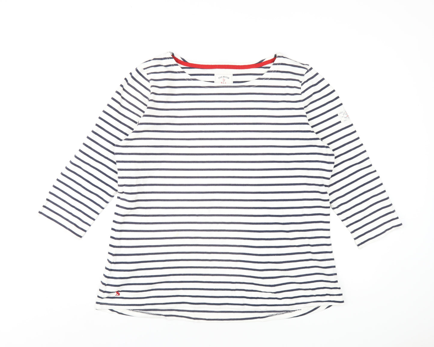 Joules Womens White Striped Cotton Basic T-Shirt Size 18 Round Neck