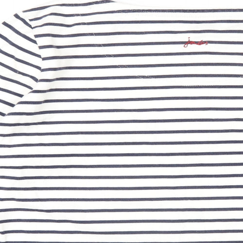 Joules Womens White Striped Cotton Basic T-Shirt Size 18 Round Neck