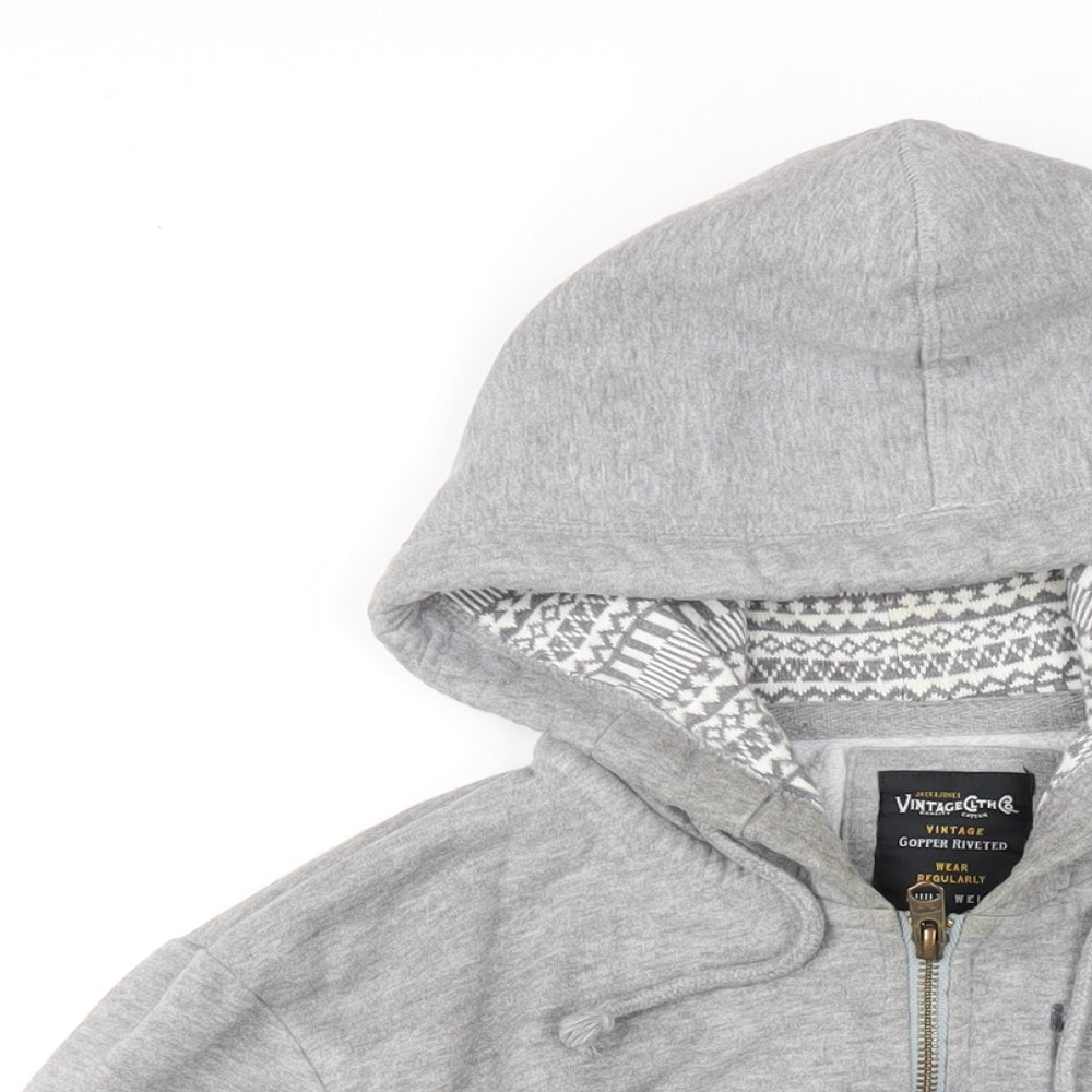 JACK & JONES Mens Grey Cotton Full Zip Hoodie Size M