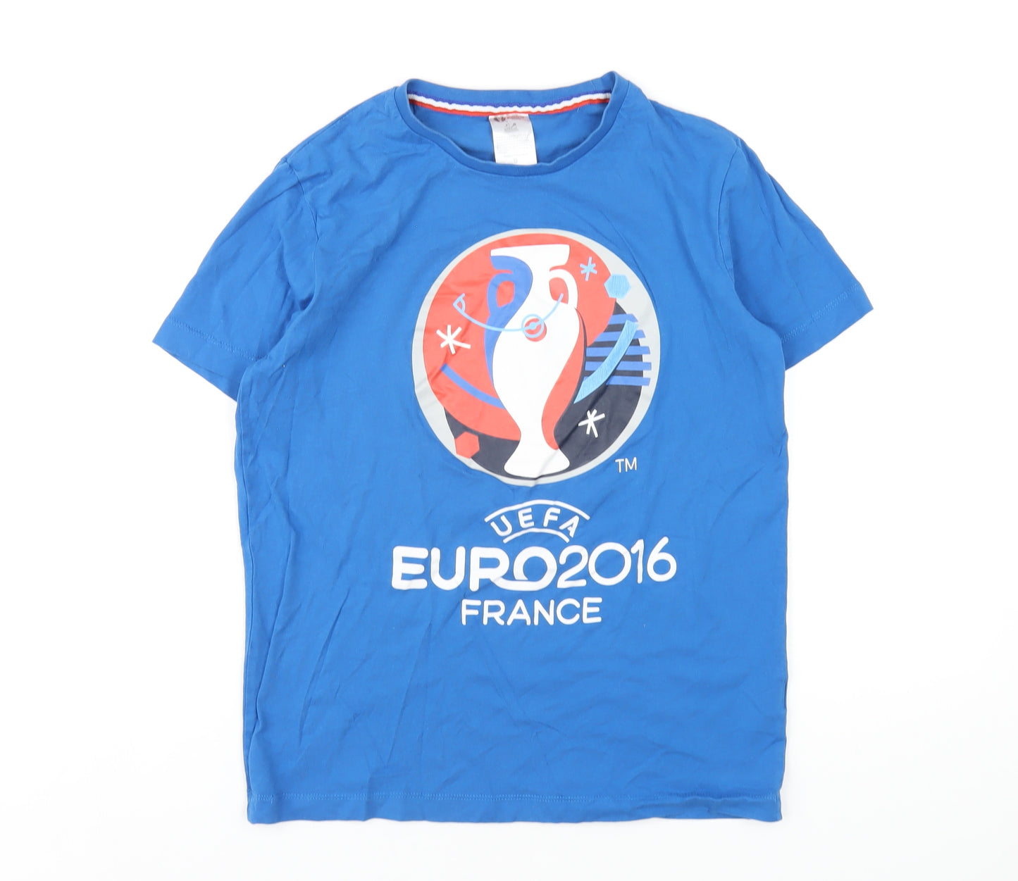 Euro 2016 Boys Blue Cotton Basic T-Shirt Size S Round Neck Pullover - Euro 2016 France