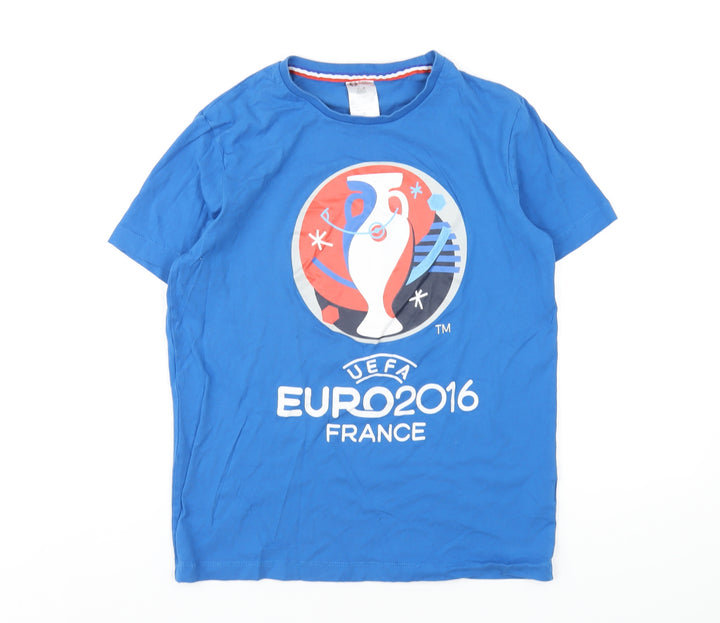 Euro 2016 Boys Blue Cotton Basic T-Shirt Size S Round Neck Pullover - Euro 2016 France