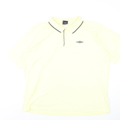 Umbro Mens Yellow Polyester Polo Size 2XL Collared Button