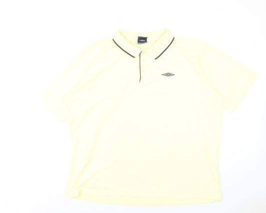 Umbro Mens Yellow Polyester Polo Size 2XL Collared Button