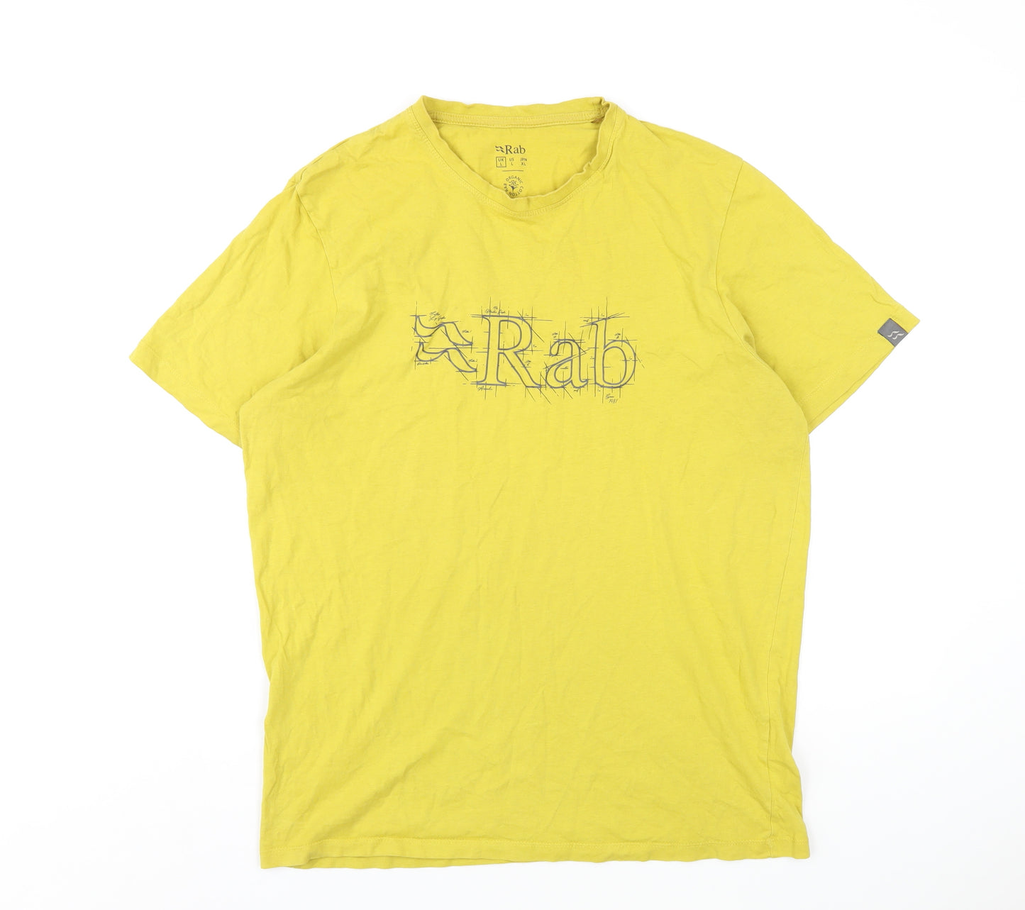 RAB Mens Yellow Cotton T-Shirt Size L Round Neck