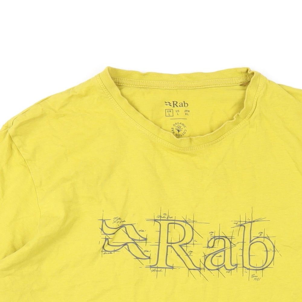 RAB Mens Yellow Cotton T-Shirt Size L Round Neck