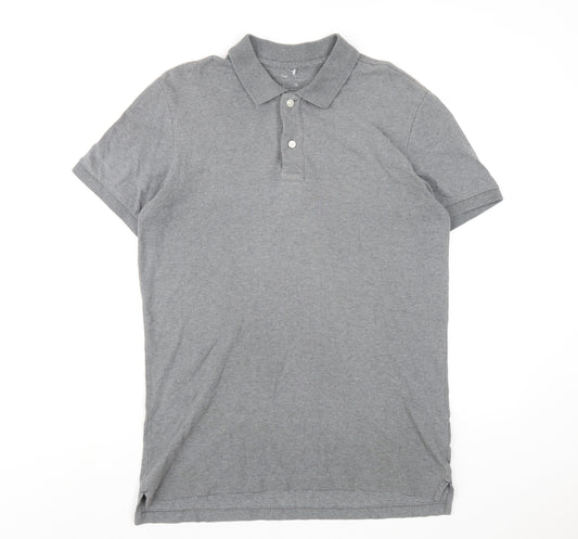 Gap Mens Grey Cotton Polo Size M Collared Button