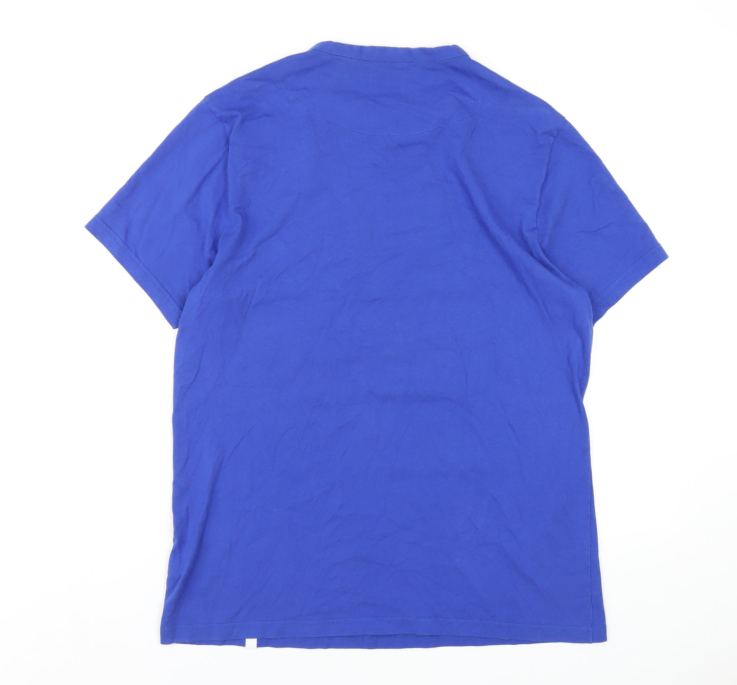 Pretty Green Mens Blue Cotton T-Shirt Size M Round Neck