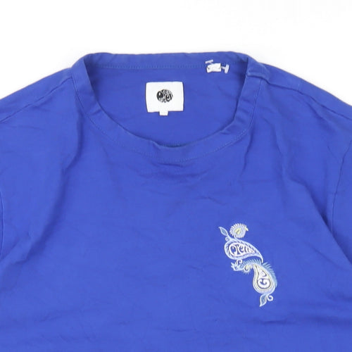 Pretty Green Mens Blue Cotton T-Shirt Size M Round Neck